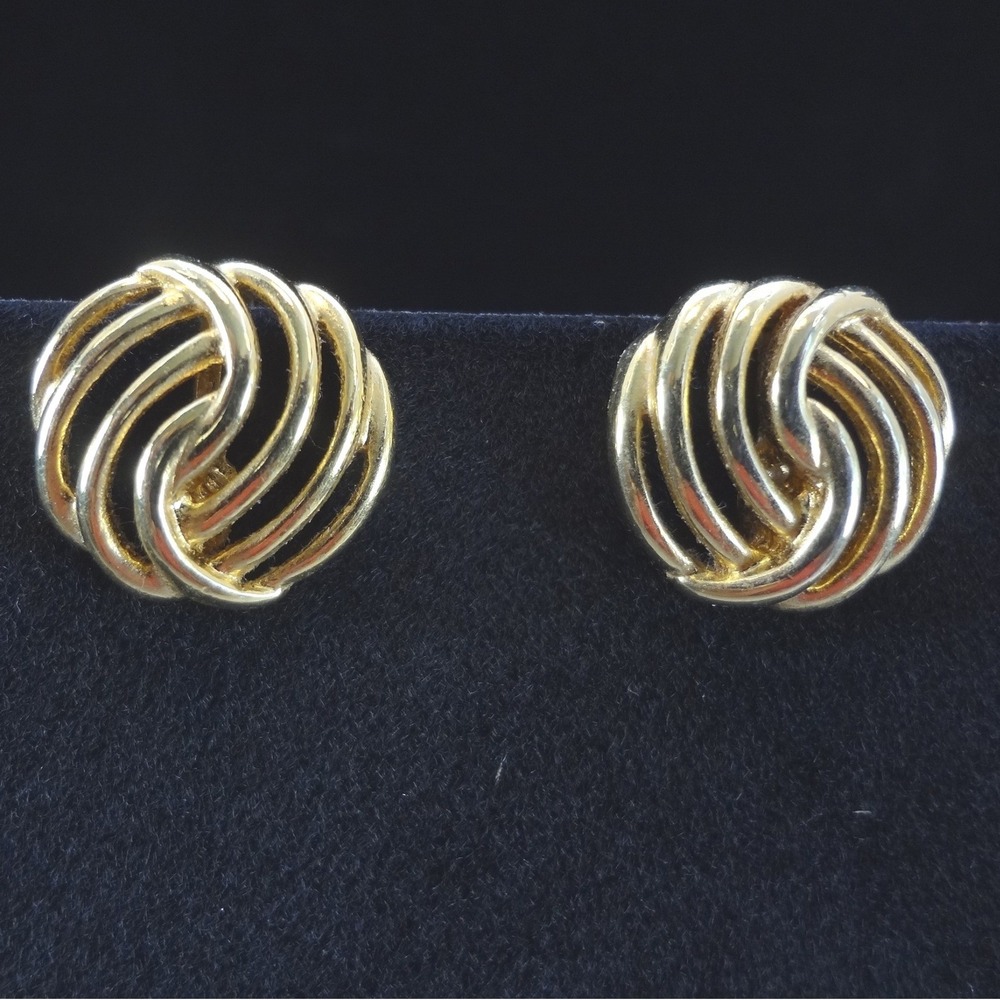 Vintage Monet Clip On Swirl Knot Earrings Gold Excellent Vintage